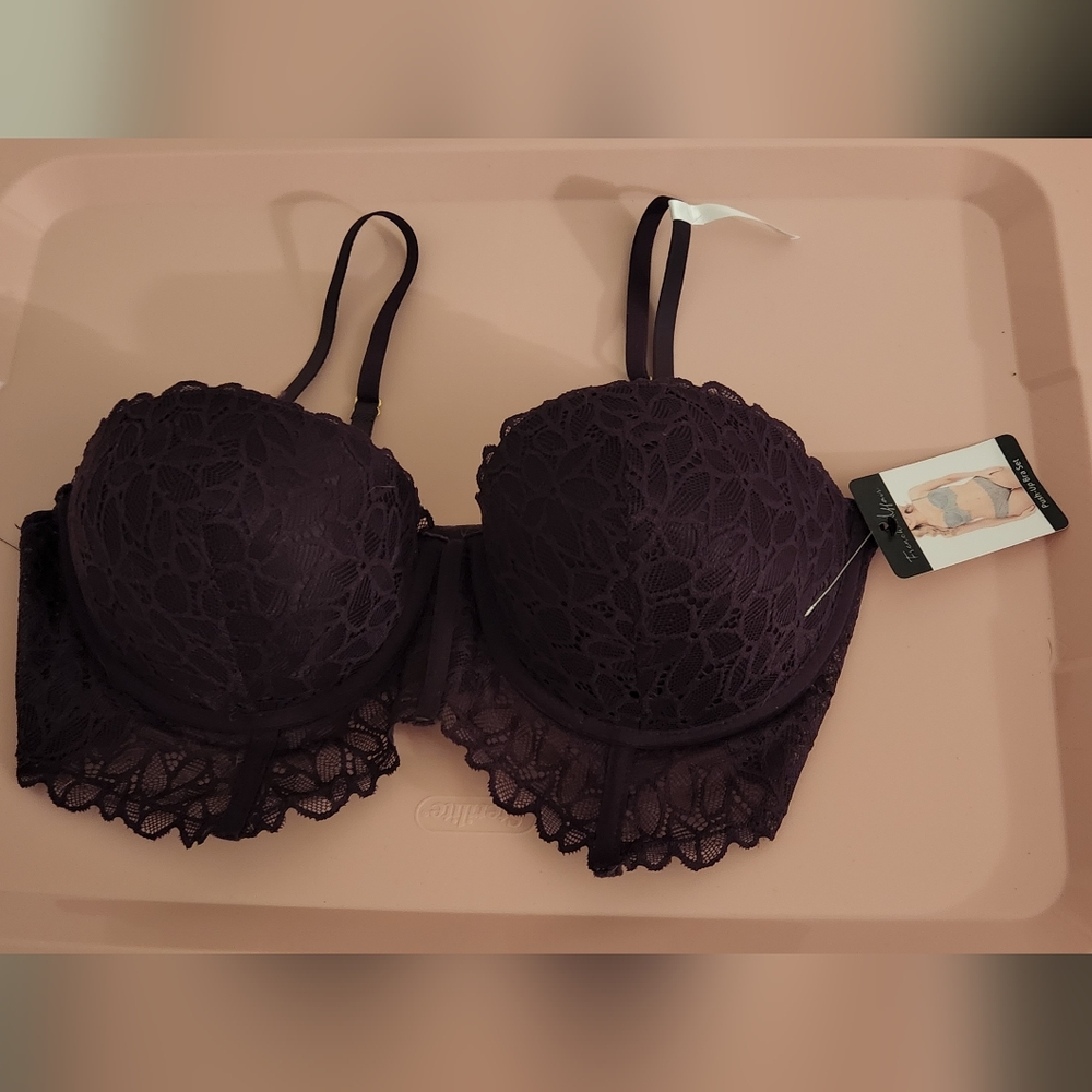 French Connection Purple Laced Padded Push up Bra 38C Removable Straps N…